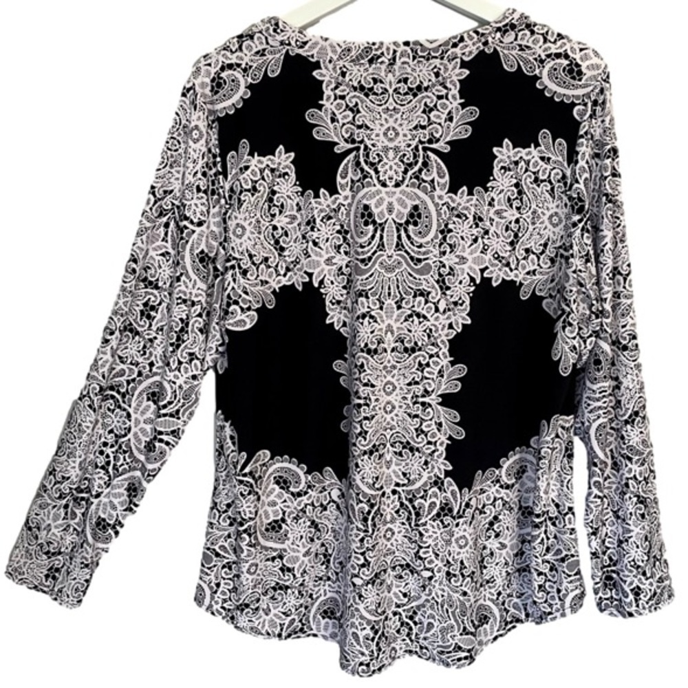 INC INTERNATIONAL CONCEPTS Top Long Sleeve Lace Print Black White Women 1X - Picture 5 of 13